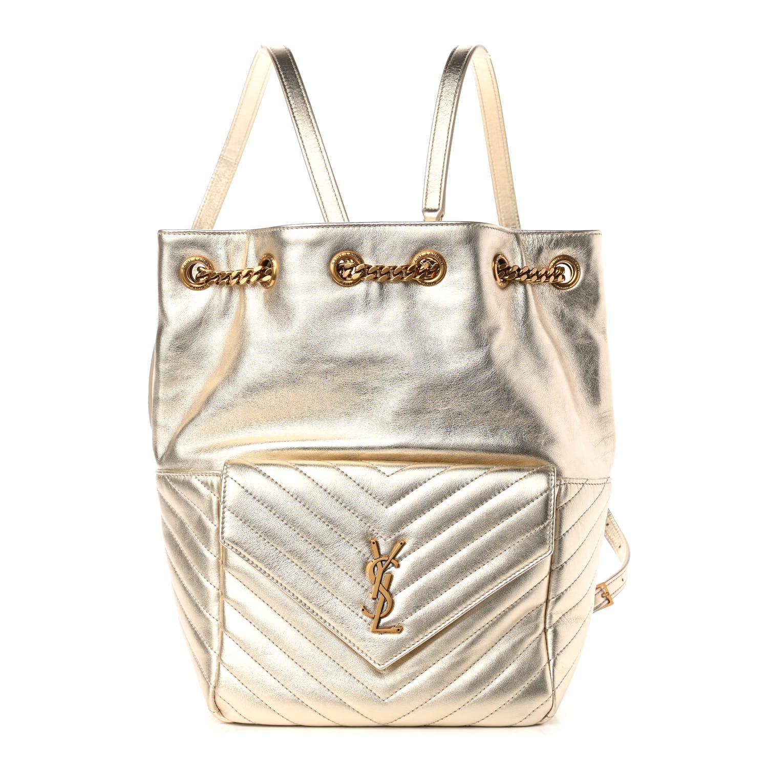 Saint Laurent Lambskin Matelasse Monogram Joe Backpack Pale Gold 1 of 9