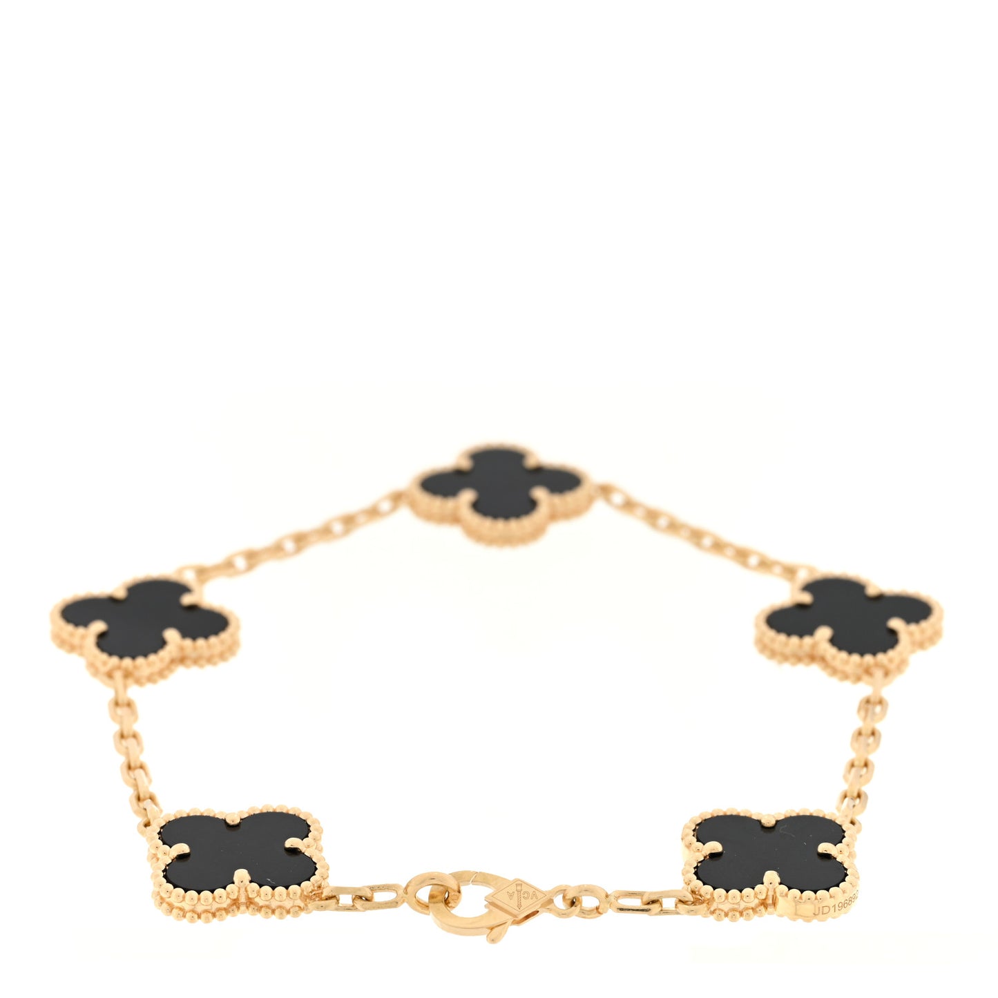 18K Yellow Gold Black Onyx 5 Motifs Vintage Alhambra Bracelet