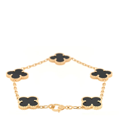 Van Cleef & Arpels 18K Yellow Gold Black Onyx 5 Motifs Vintage Alhambra Bracelet 2 of 4