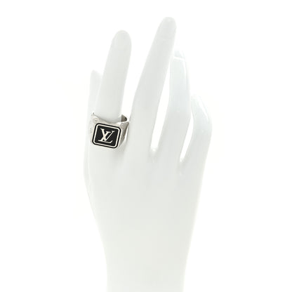 Louis Vuitton Lacquer Metal Signature Tab Ring M 60 9 Silver Black 2 of 4