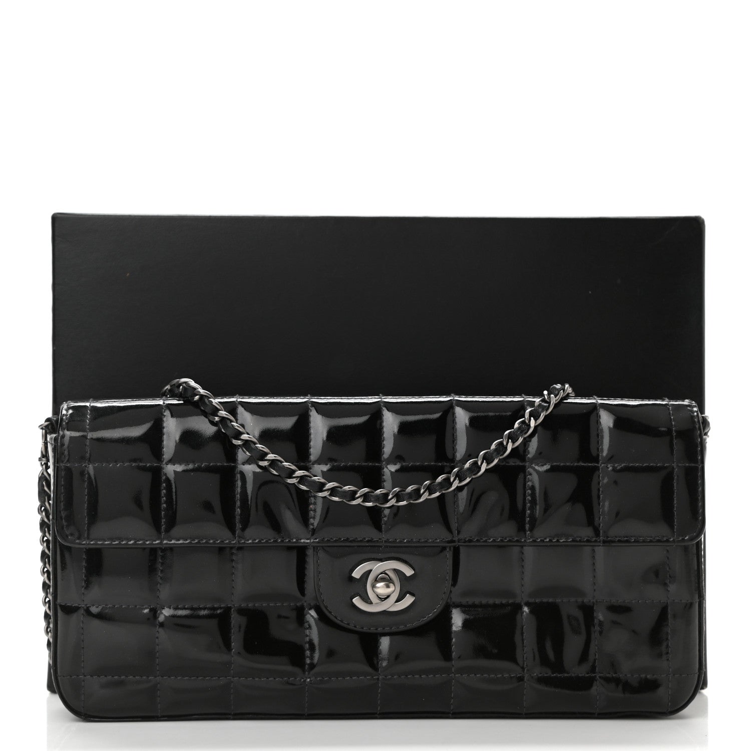 Chanel Patent Quilted East West Chocolate Bar Flap Black 12 of 12