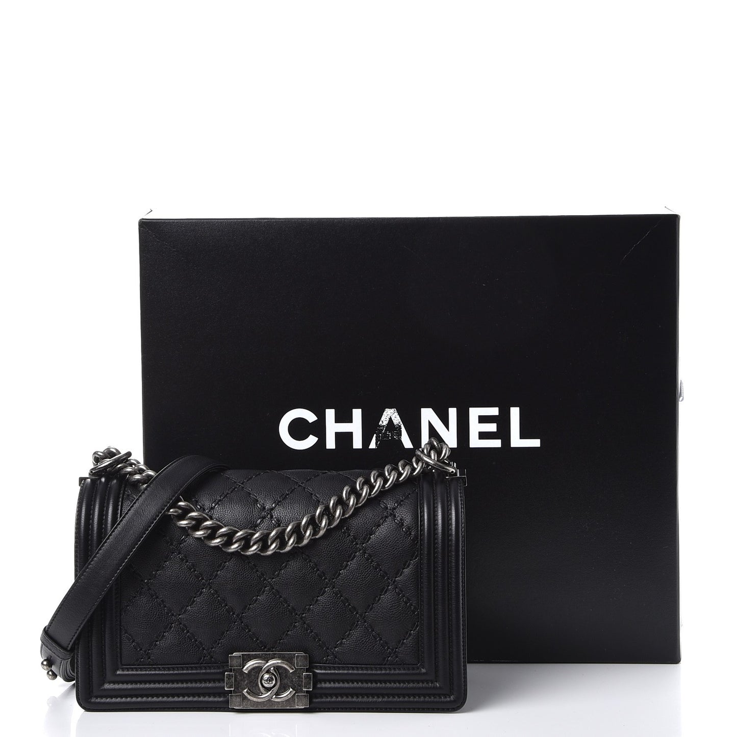 Calfskin Double Stitch Medium Boy Flap Black