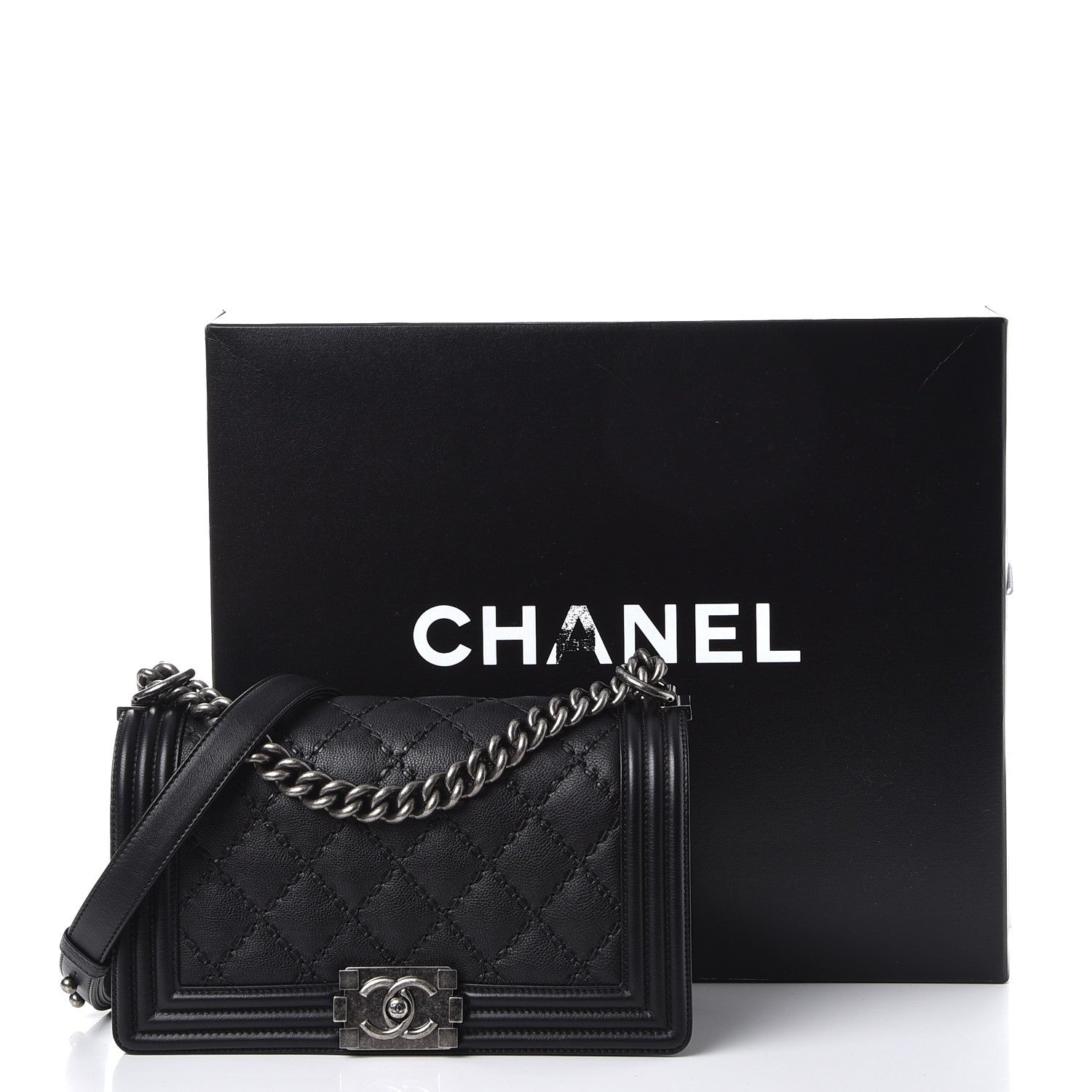 Chanel Calfskin Double Stitch Medium Boy Flap Black 10 of 10