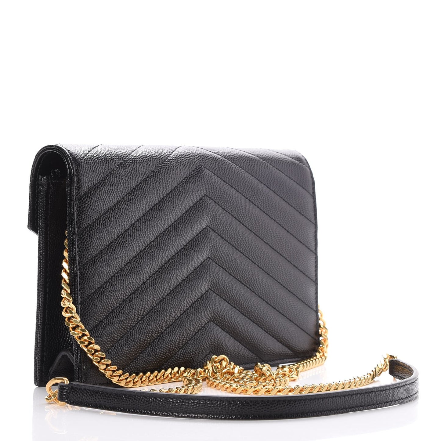 Grain De Poudre Matelasse Chevron Monogram Envelope Chain Wallet Black