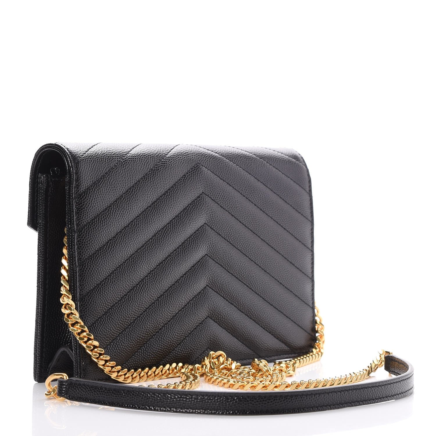 Saint Laurent Grain De Poudre Matelasse Chevron Monogram Envelope Chain Wallet Black 3 of 7