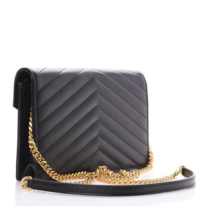 Saint Laurent Grain De Poudre Matelasse Chevron Monogram Envelope Chain Wallet Black 3 of 7