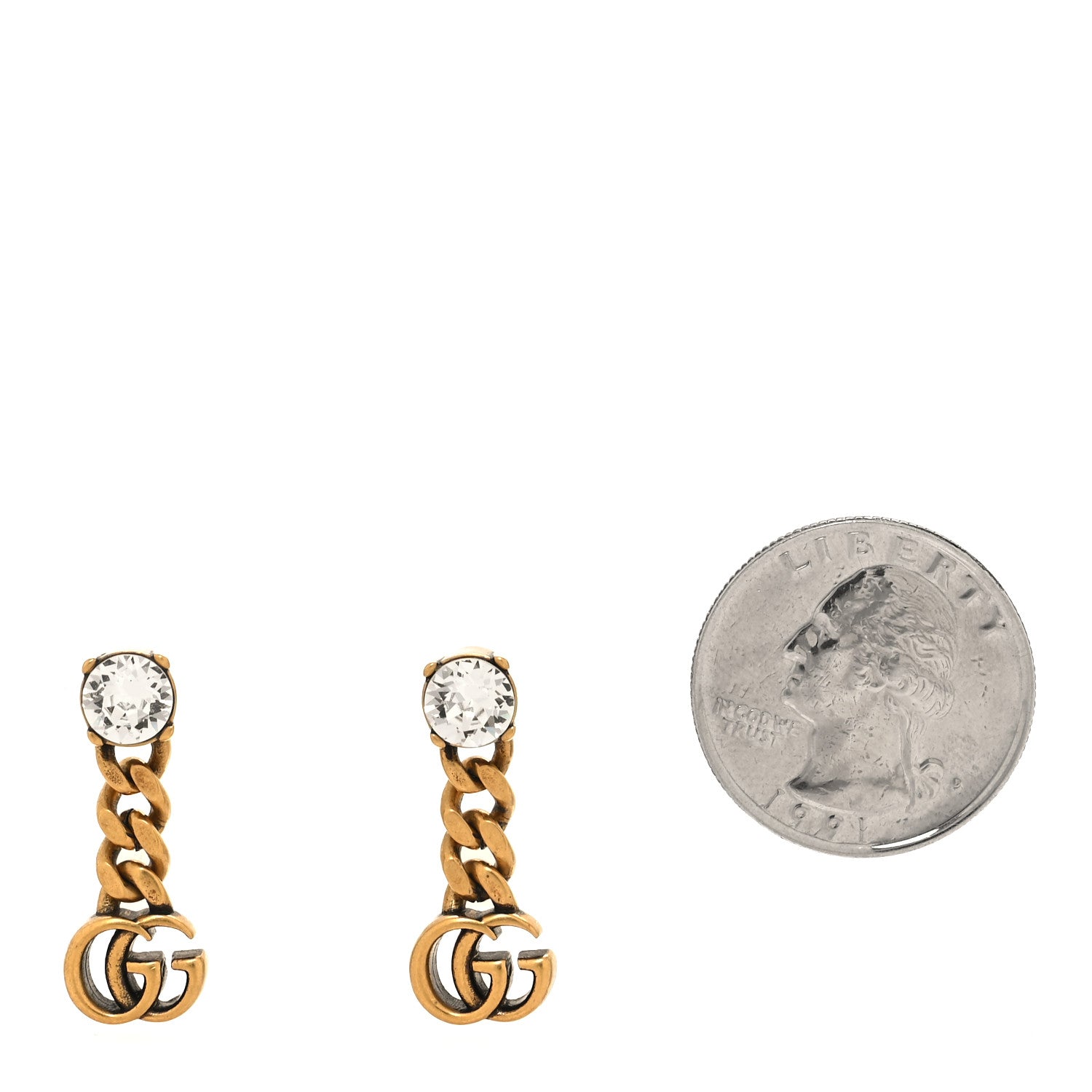 Gucci Metal Crystal Double G Chain Drop Earrings Aged Gold 2 of 5