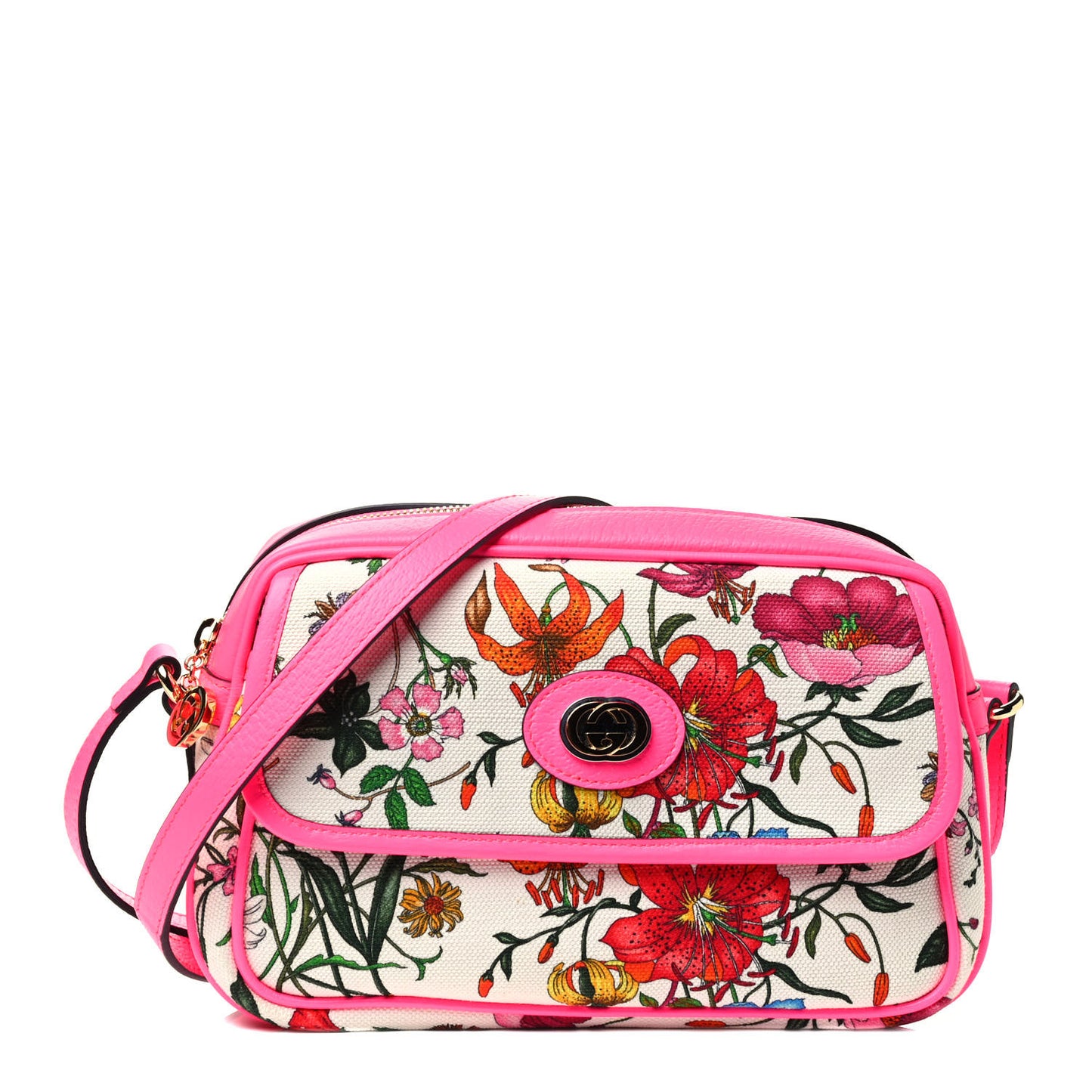 Canvas Flora Floral Shoulder Bag White Fuchsia Fluo