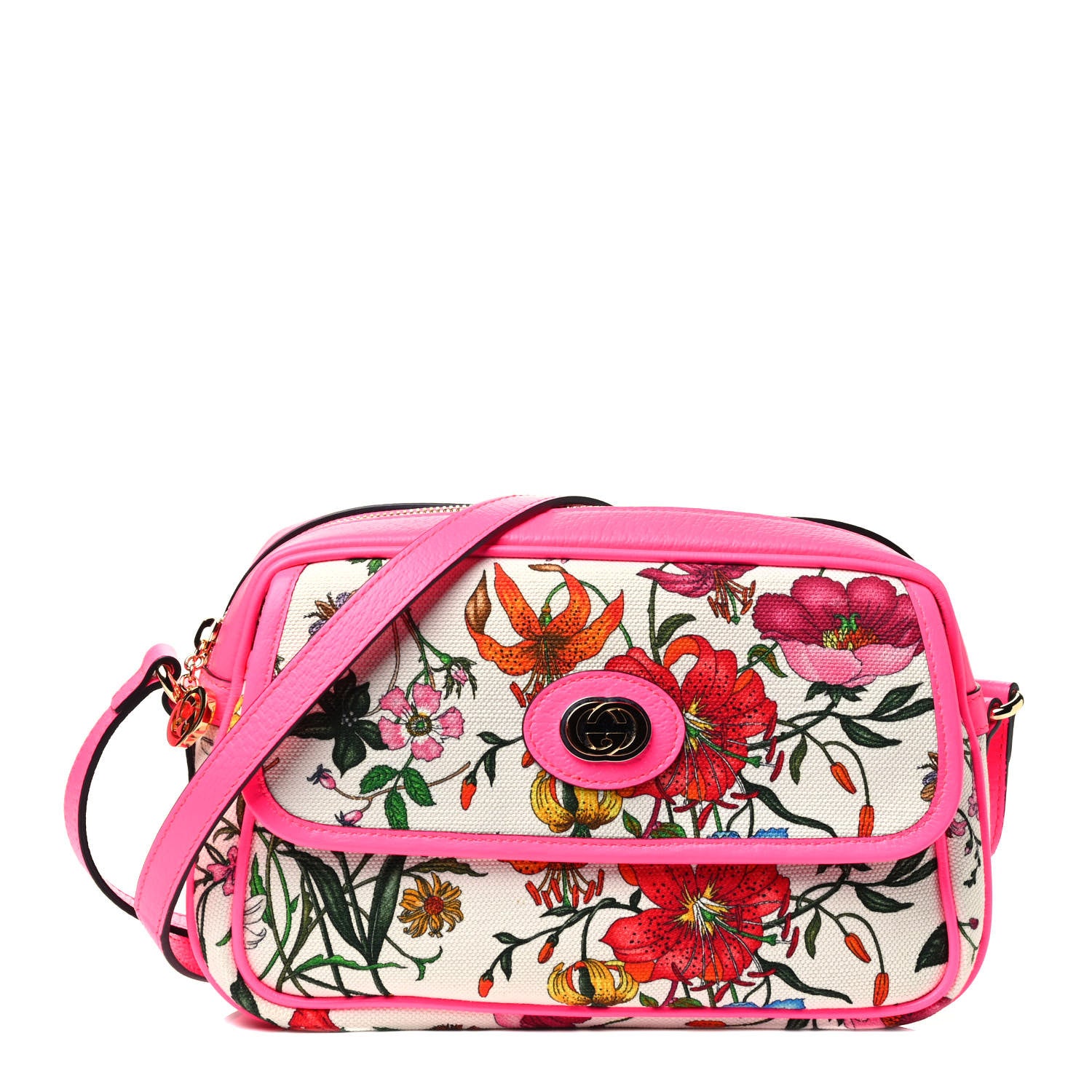 Gucci Canvas Flora Floral Shoulder Bag White Fuchsia Fluo 1 of 3