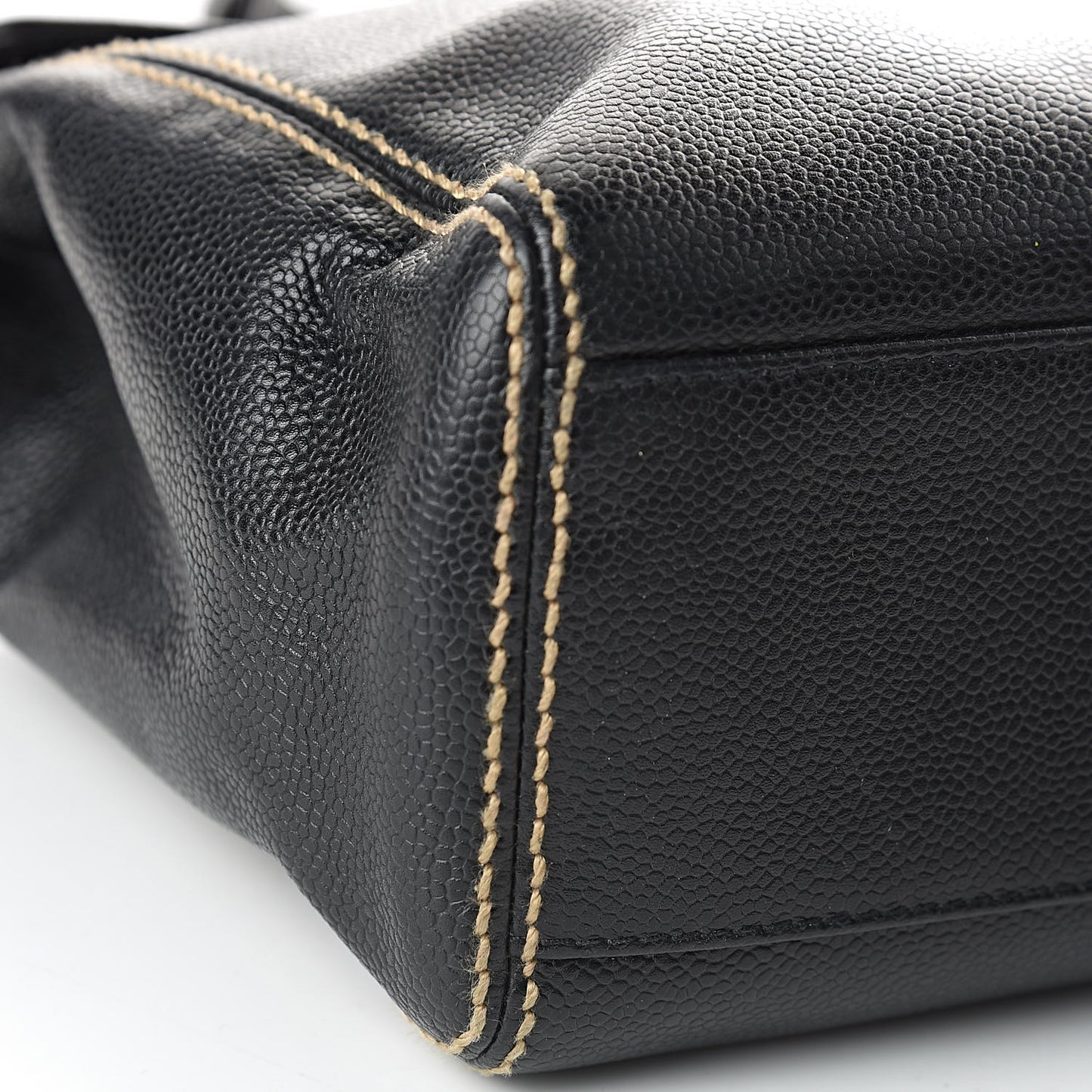 Caviar CC Stitched Flap Shoulder Bag Black