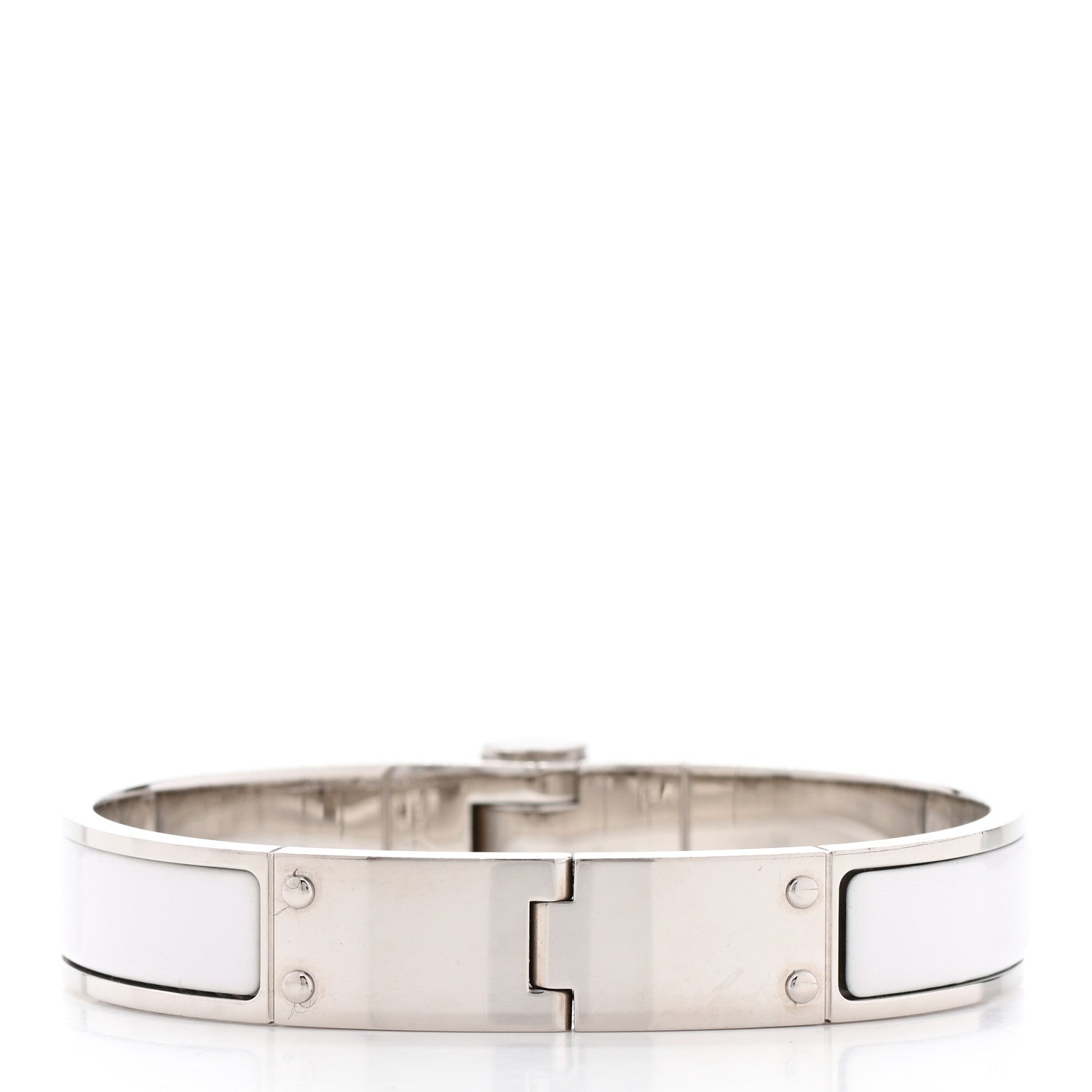 Hermes Enamel Charniere Uni Narrow Hinged Bracelet S White 3 of 6