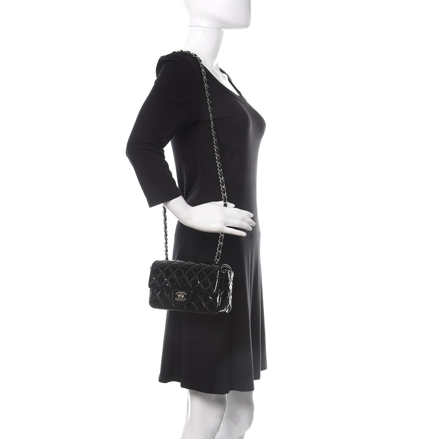 Chanel Patent Calfskin Quilted Mini Rectangular Flap Black 2 of 10