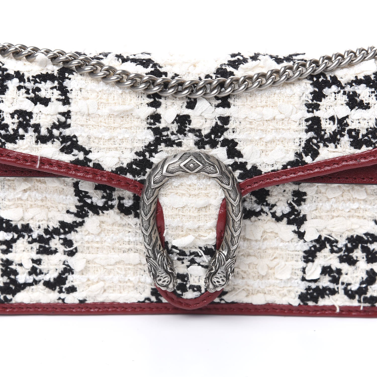 Gucci Tweed GG Monogram Super Mini Dionysus Shoulder Bag White Black Romantic Cherry 9 of 10