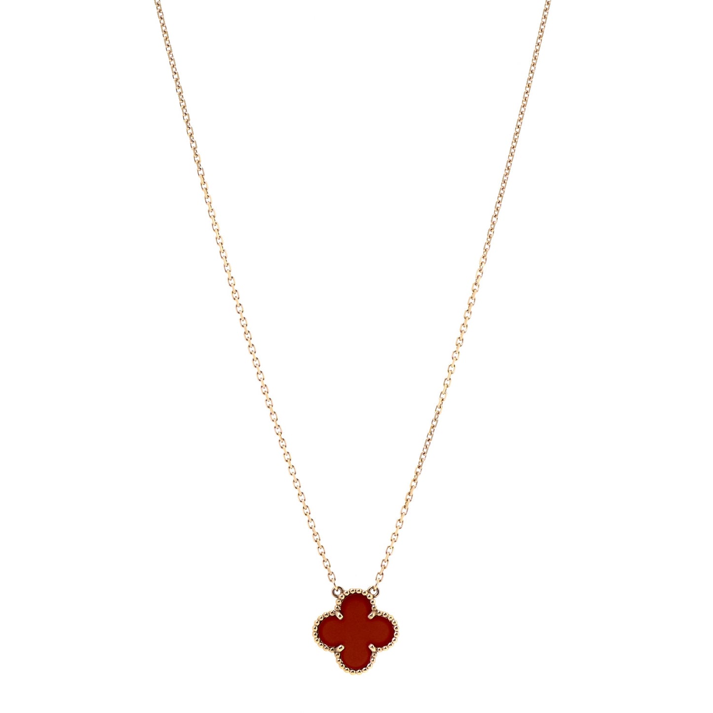 18K Yellow Gold Carnelian Vintage Alhambra Pendant Necklace