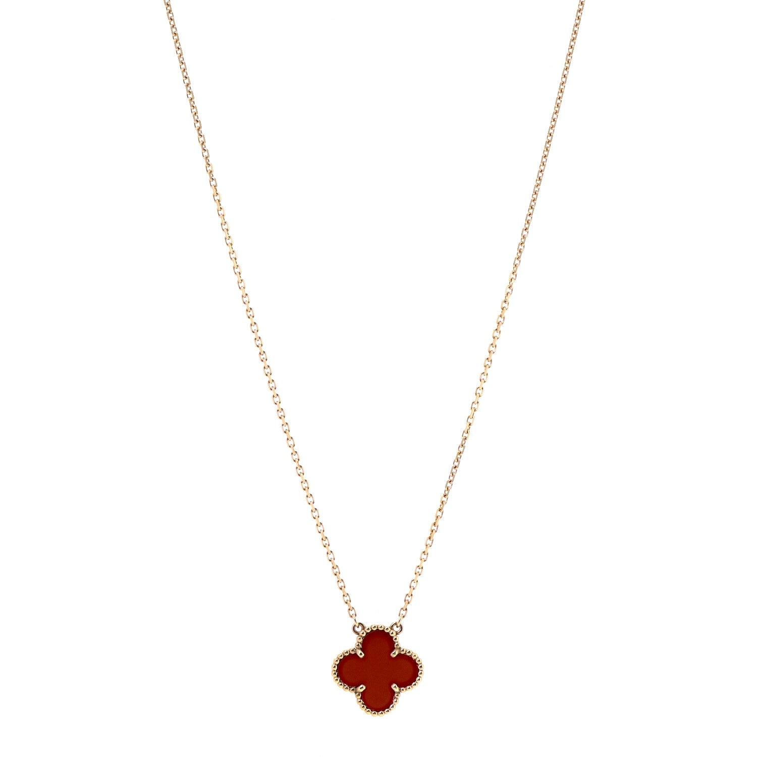 Van Cleef & Arpels 18K Yellow Gold Carnelian Vintage Alhambra Pendant Necklace 1 of 7