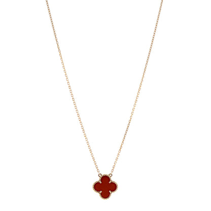 Van Cleef & Arpels 18K Yellow Gold Carnelian Vintage Alhambra Pendant Necklace 1 of 7