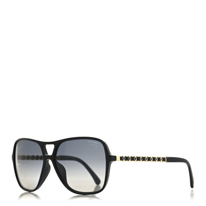 Chanel Metal Calfskin Polarized CC Chain Pilot Sunglasses 5439-Q-A Black 1 of 6