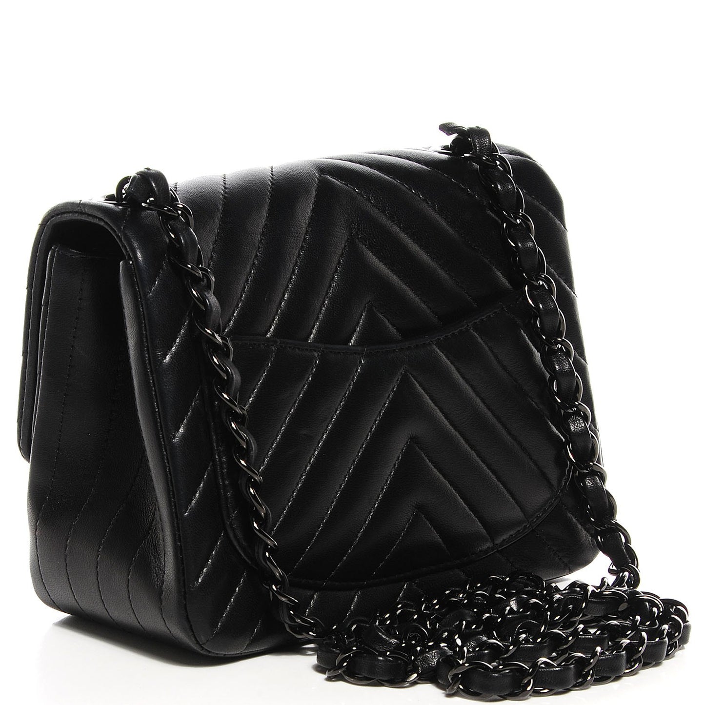 Lambskin Chevron Quilted Mini Square Flap So Black