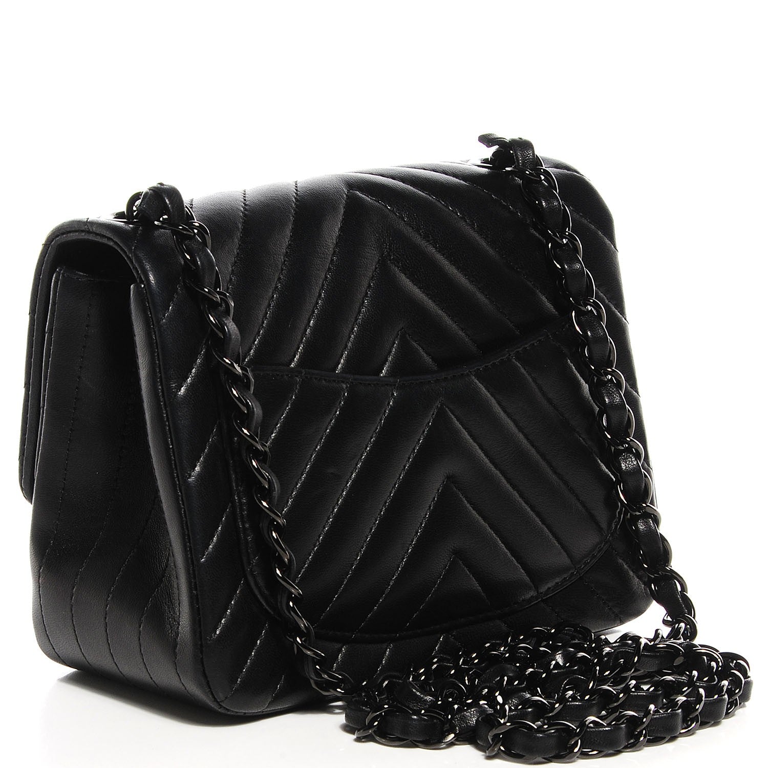 Chanel Lambskin Chevron Quilted Mini Square Flap So Black 3 of 8