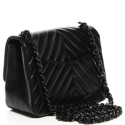 Chanel Lambskin Chevron Quilted Mini Square Flap So Black 3 of 8