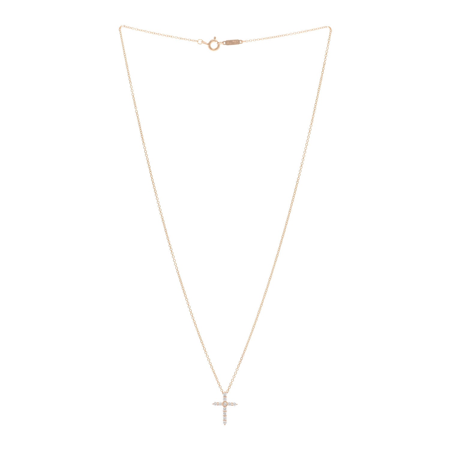 Tiffany 18K Yellow Gold Diamond Mini Cross Pendant Necklace 3 of 5