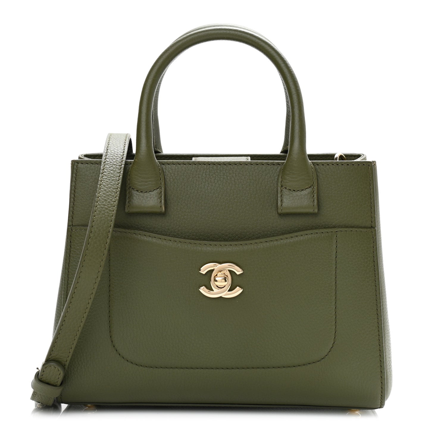 Grained Calfskin Mini Neo Executive Shopper Tote Khaki