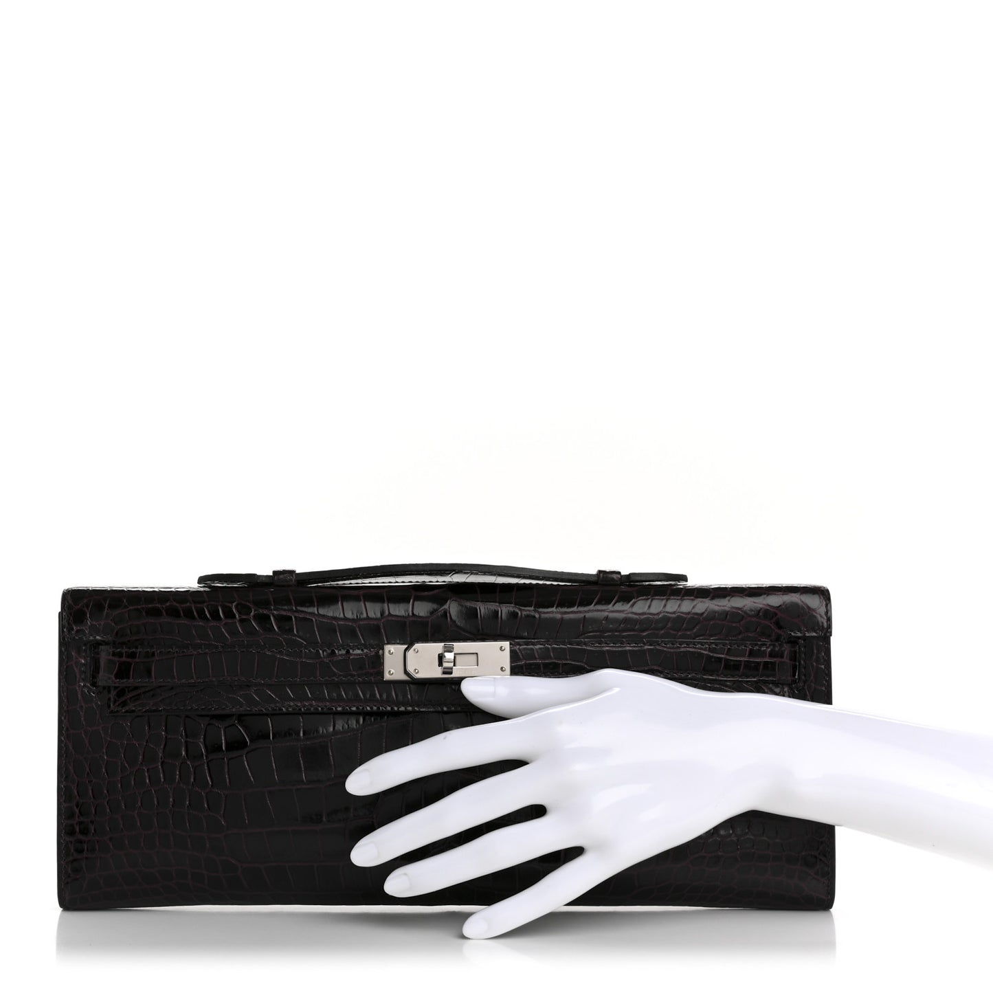 Shiny Porosus Crocodile Kelly Cut Pochette Amethyst
