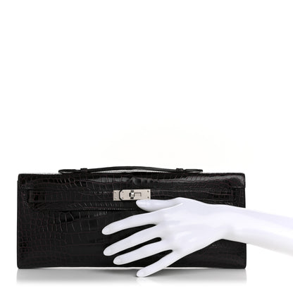 Hermes Shiny Porosus Crocodile Kelly Cut Pochette Amethyst 2 of 10
