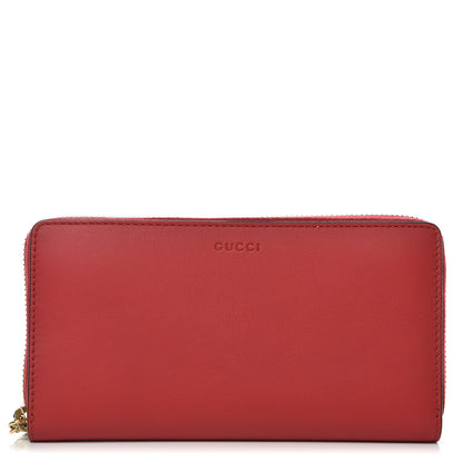 Gucci Calfskin Bamboo Round Zip Long Wallet Red 1 of 8