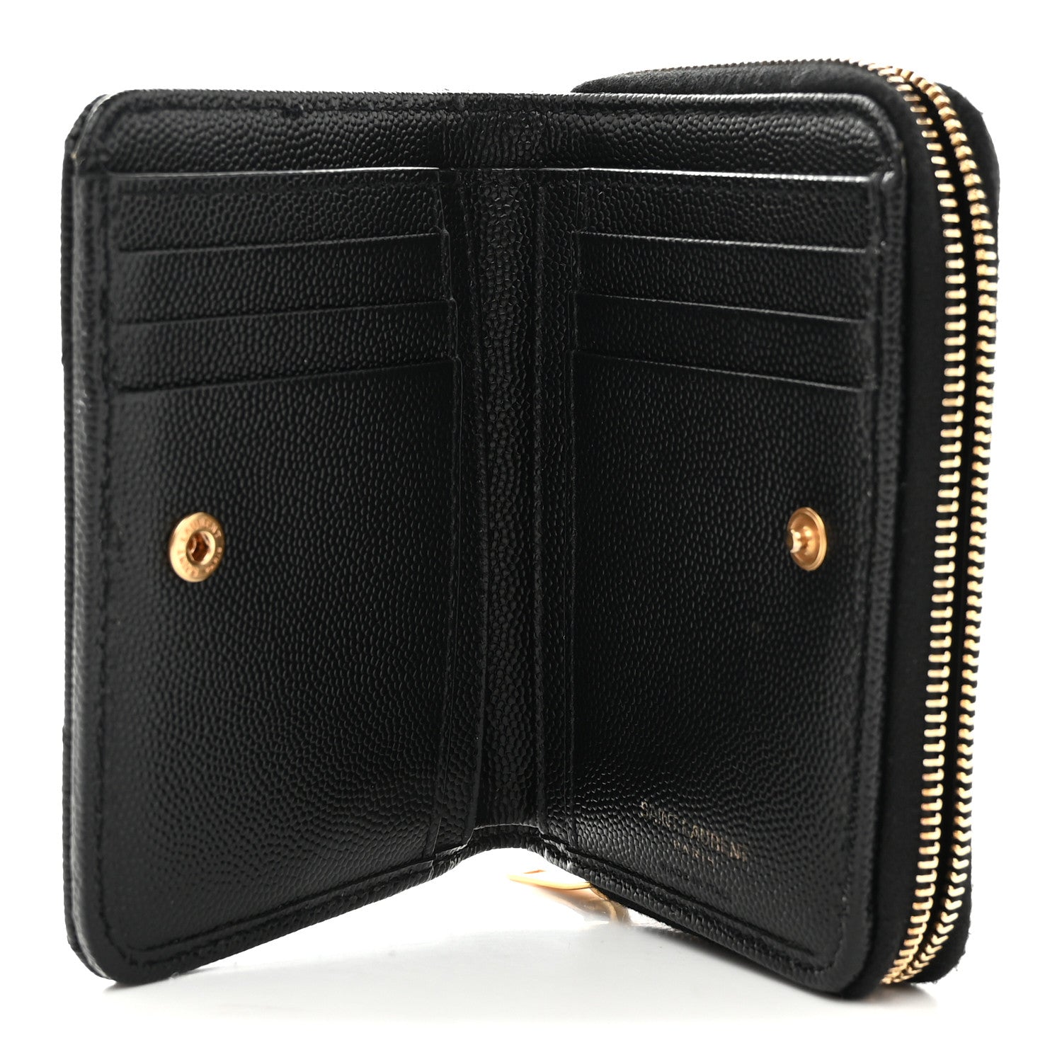 Saint Laurent Grain De Poudre Matelasse Chevron Monogram Compact Zip Around Wallet Black 5 of 8