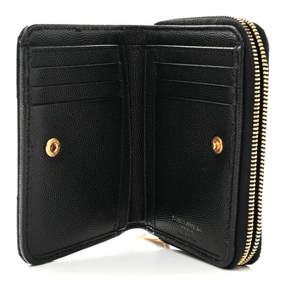 Saint Laurent Grain De Poudre Matelasse Chevron Monogram Compact Zip Around Wallet Black 5 of 8