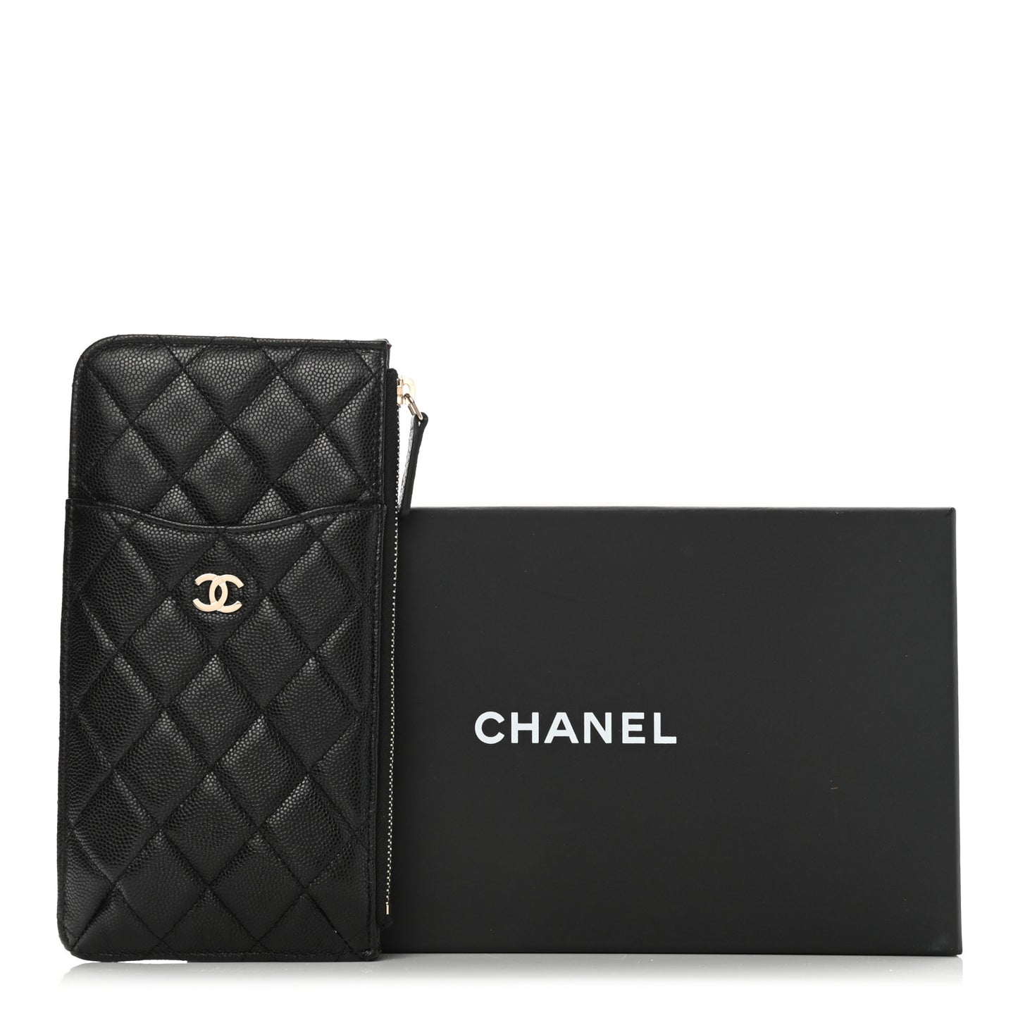 Caviar Quilted Classic Flat Wallet Pouch Black