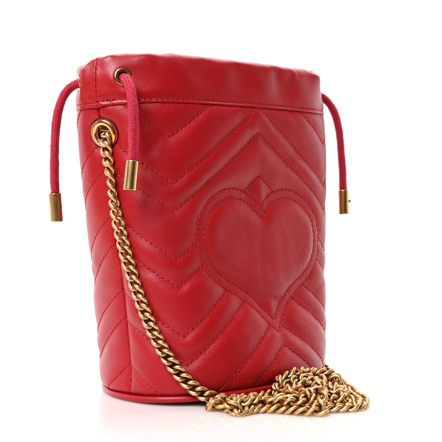 Gucci Calfskin Matelasse Mini GG Marmont 2.0 Bucket Bag Hibiscus Red 3 of 9