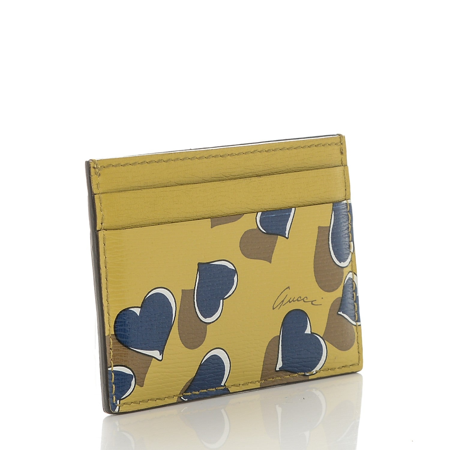 Gucci Calfskin Heartbeat Print Card Holder Yellow 3 of 6