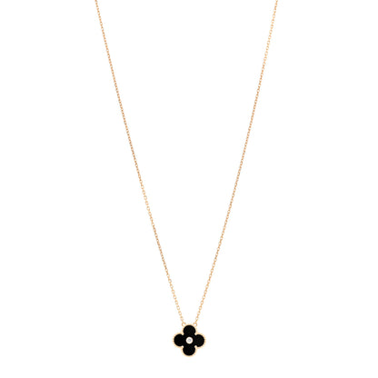 Van Cleef & Arpels 18K Rose Gold Diamond Black Onyx Vintage Alhambra Pendant Necklace 1 of 7