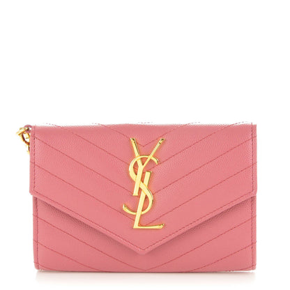 Saint Laurent Grain De Poudre Matelasse Chevron Small Monogram Flap Wallet Old Rose 1 of 8