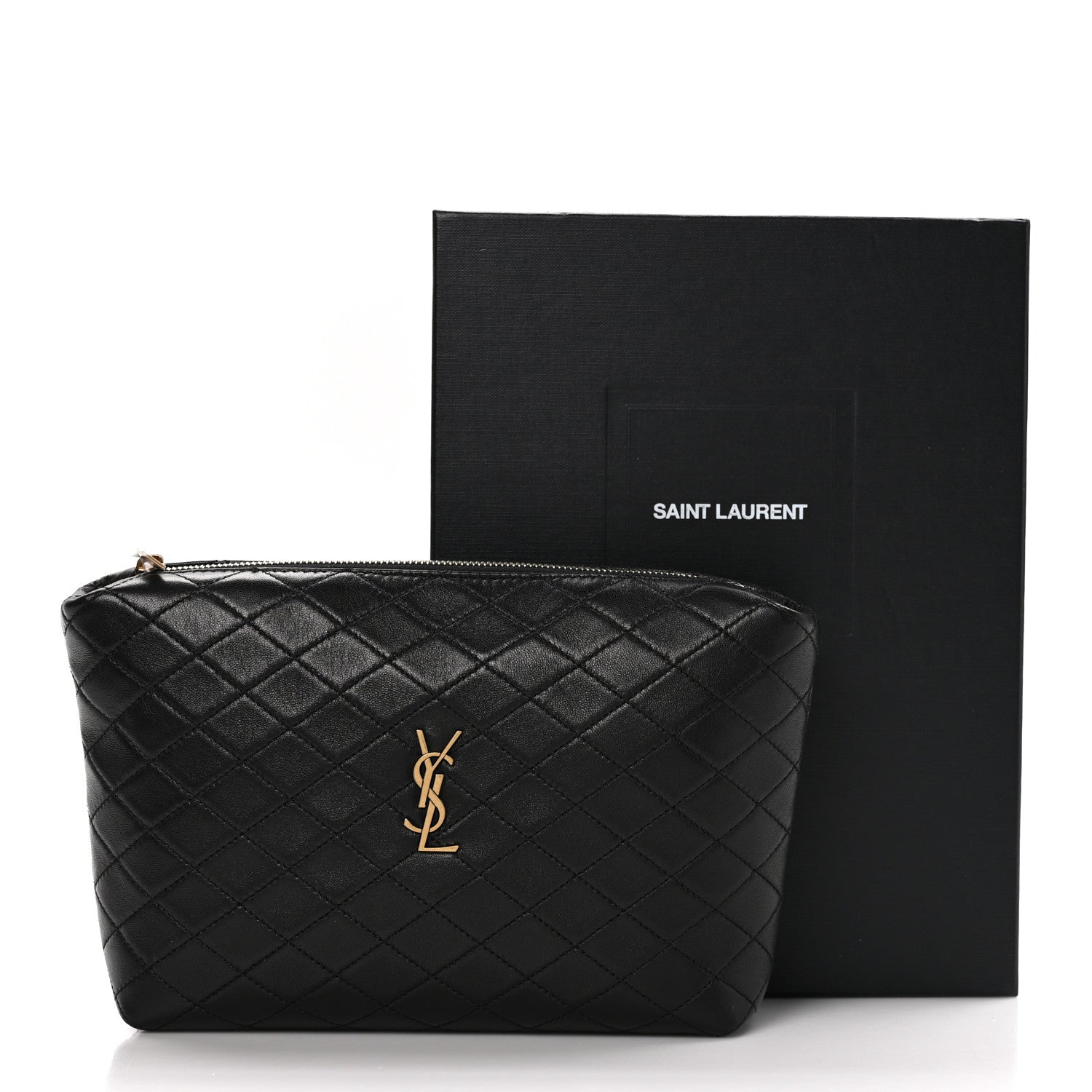 Saint Laurent Lambskin Quilted Gaby Cosmetic Pouch Black 11 of 11