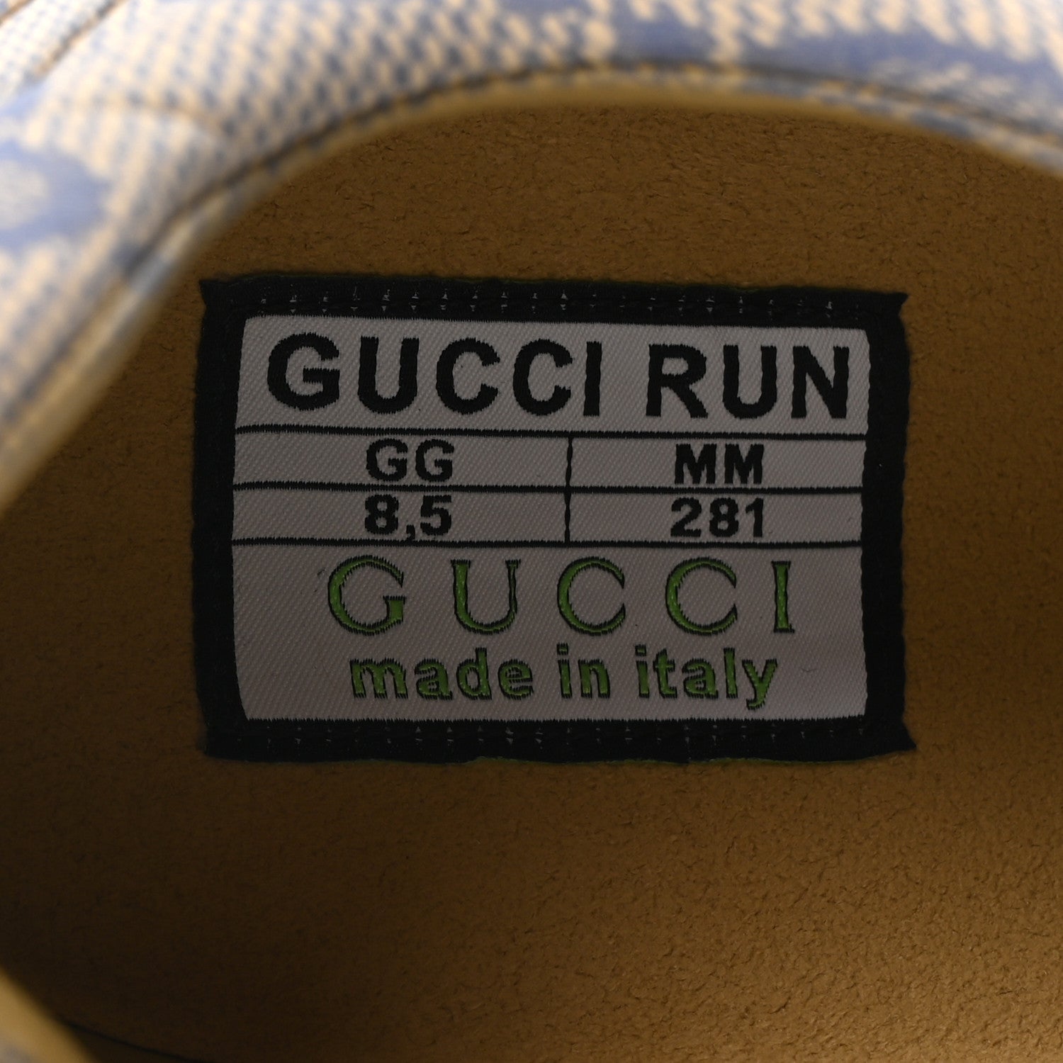 Gucci Ultralight Plume Calfskin Monogram Printed Mens Gucci Run Sneakers 8.5 Beige Blue 8 of 10