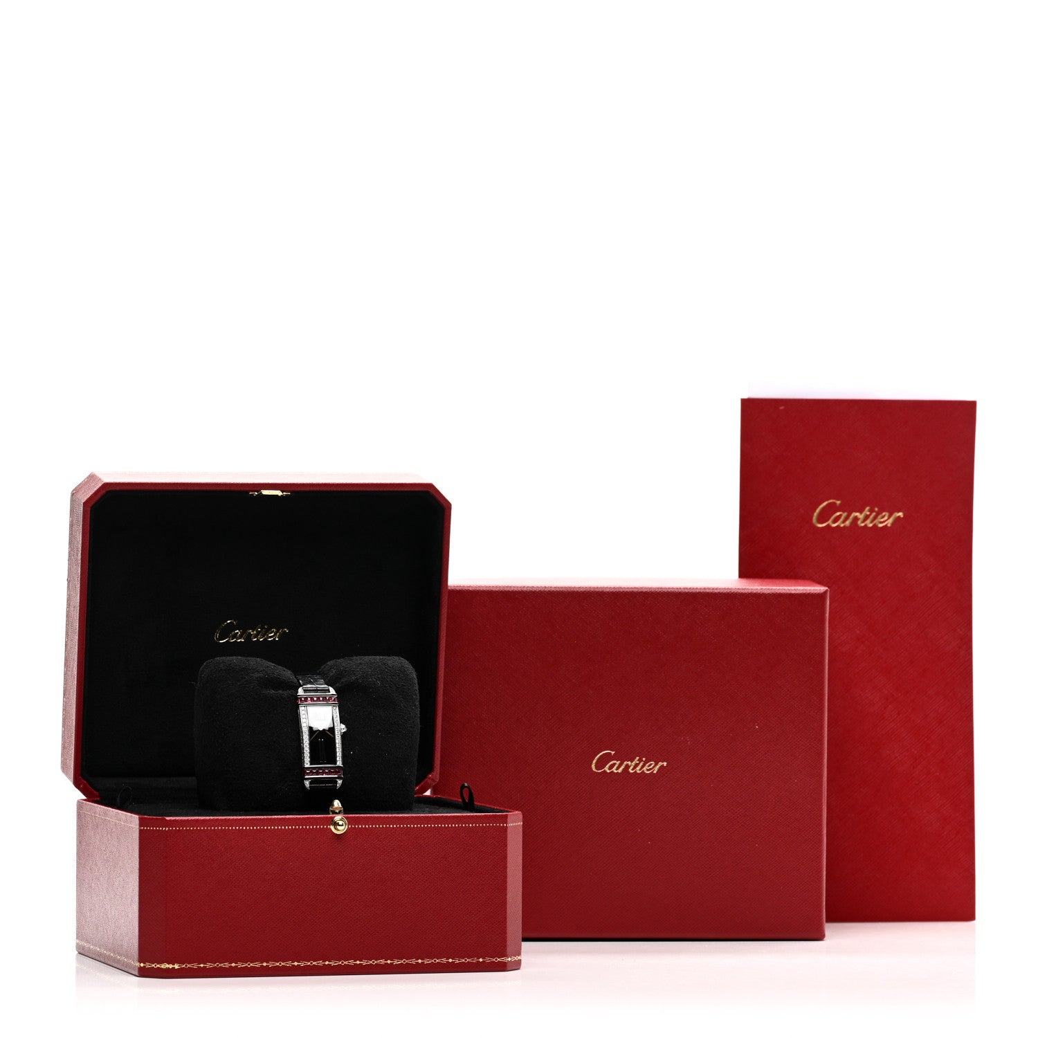 Cartier 18K White Gold Alligator Diamond Ruby 15mm Tank Chinoise Quartz Watch Black 5 of 5