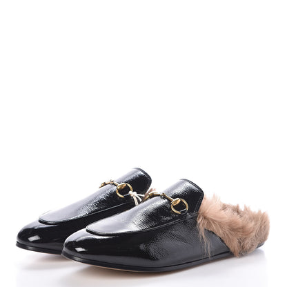 Gucci Patent Fur Womens Princetown Slippers 38.5 Black Natural 3 of 8