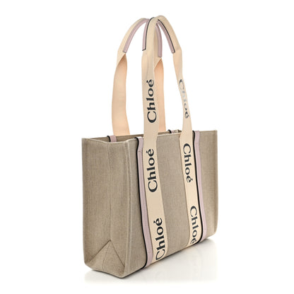 Chloe Linen Calfskin Medium Woody Ribbon Tote Cement Pink 3 of 9