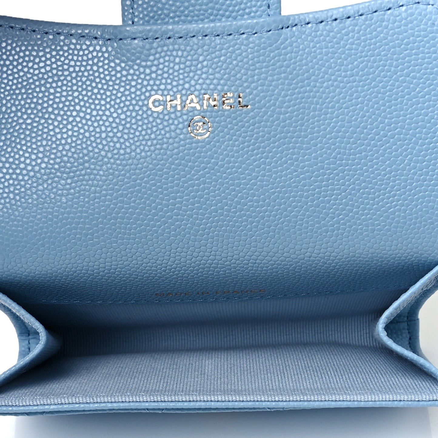 Caviar Quilted Flap Card Holder Wallet Light Blue