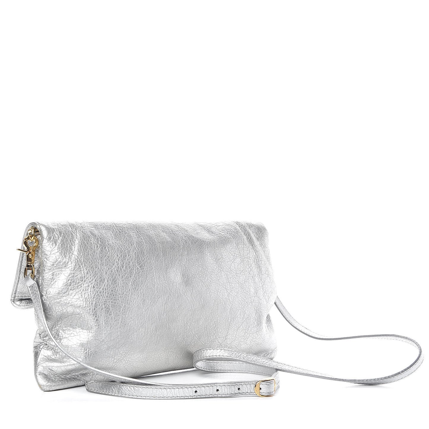 Agneau Giant 12 Gold Hardware Envelope Strap Clutch Gris Aluminum