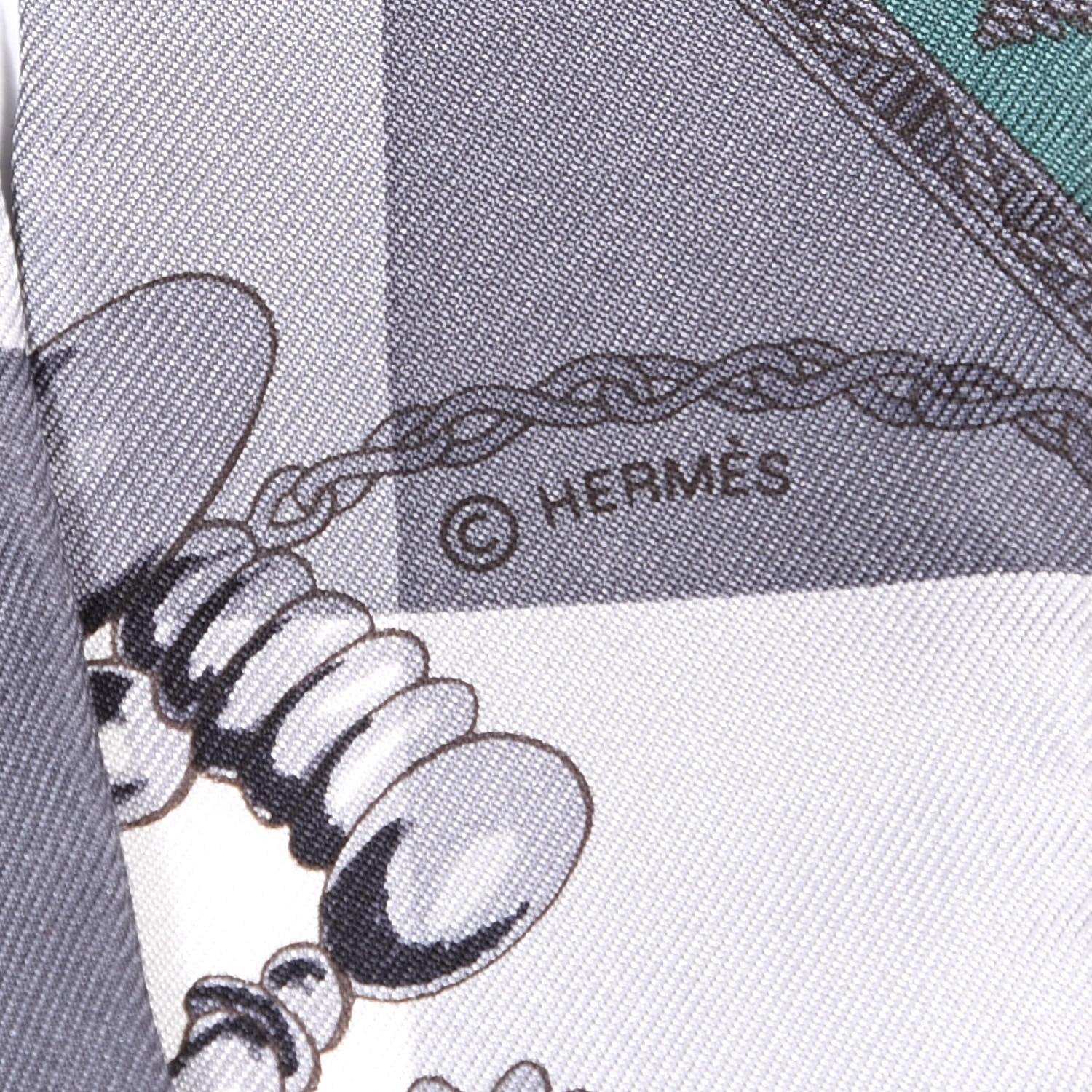 Hermes Silk Mors Et Gourmettes Vichy Twilly Anthracite Menthol White 3 of 4
