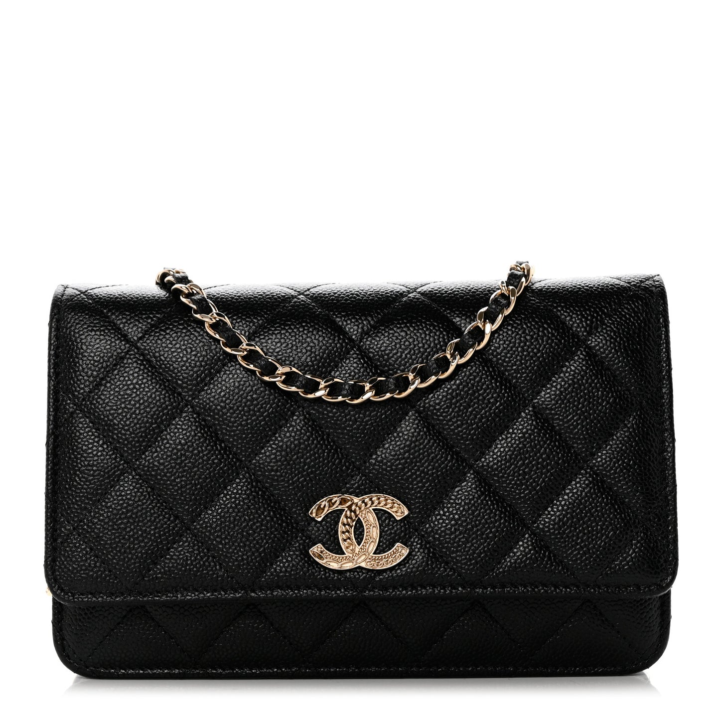 Caviar Quilted Chain CC Wallet On Chain WOC Black