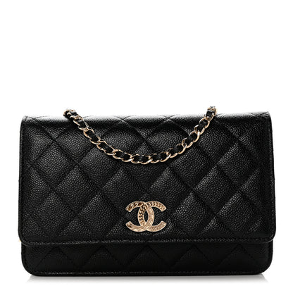 Chanel Caviar Quilted Chain CC Wallet On Chain WOC Black 1 of 11