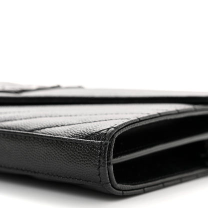Saint Laurent Grain De Poudre Matelasse Chevron Monogram Monochrome Chain Wallet Black 9 of 11