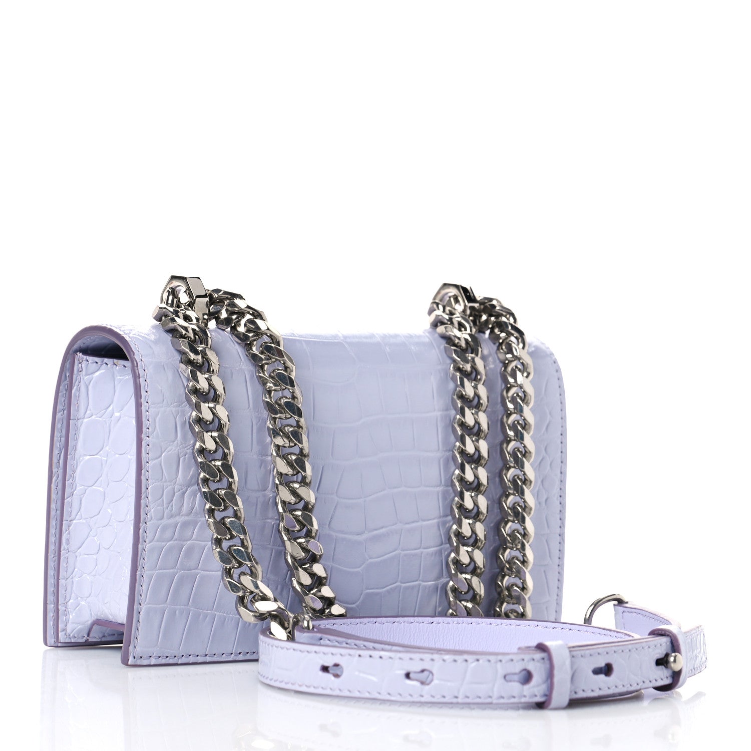 Alexander McQueen Shiny Crocodile Embossed Jeweled Satchel Lavender 3 of 9