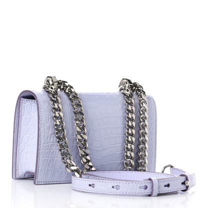 Alexander McQueen Shiny Crocodile Embossed Jeweled Satchel Lavender 3 of 9