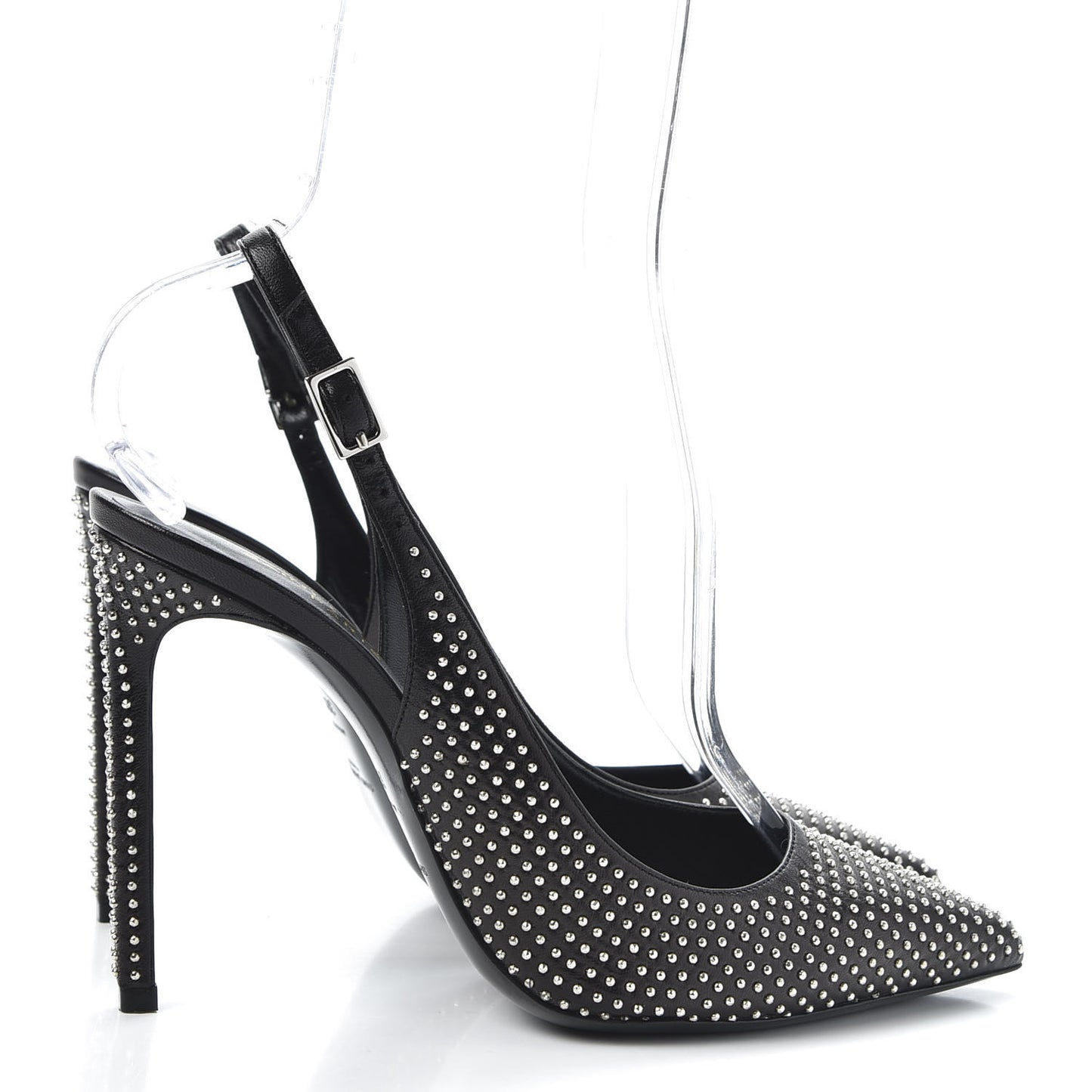 Calfskin Studded Paris 105 Slingback Pumps 38.5 Black